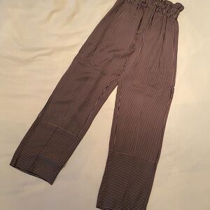 Brown and navy striped trousers